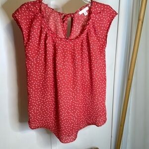 LC Lauren Conrad Red Cap Sleeve Polka Dot Blouse